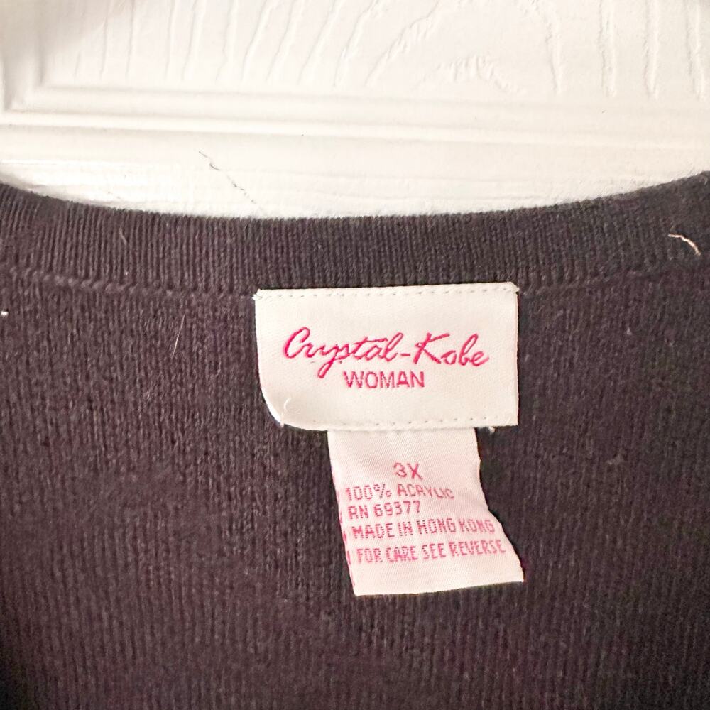 Crystal Kobe Woman Black Holiday Poinsettia Holly Leaves Button Sweater Vest 3X - Picture 6 of 8